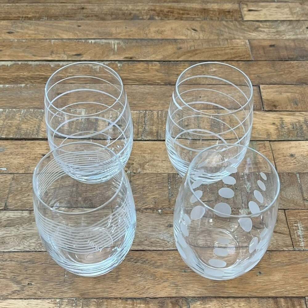 Mikasa Cheers Etched Stemless Wine Glasses 17oz Clear Lead-Free Crystal Set of 4